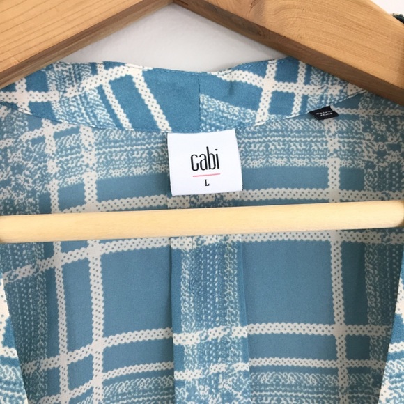 🎉 SALE Cabi Blue Windowpane Plaid Surplice Blouse - Picture 4 of 5
